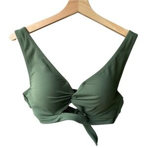 Shade Shore Bikini Top Swim Olive Green Textured Twist Front Bathing Suit 36 B